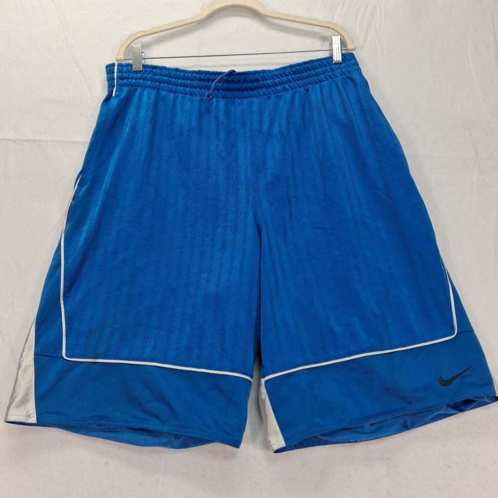 Nike Shorts Mens L Basketball Blue White Striped Mesh Pockets Athletic EUC